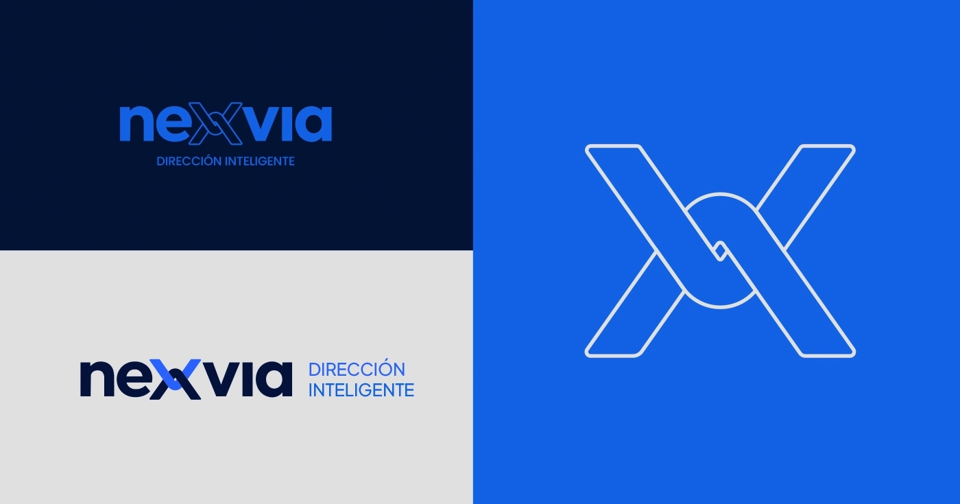 Variantes del logo Nexvia en diferentes configuraciones